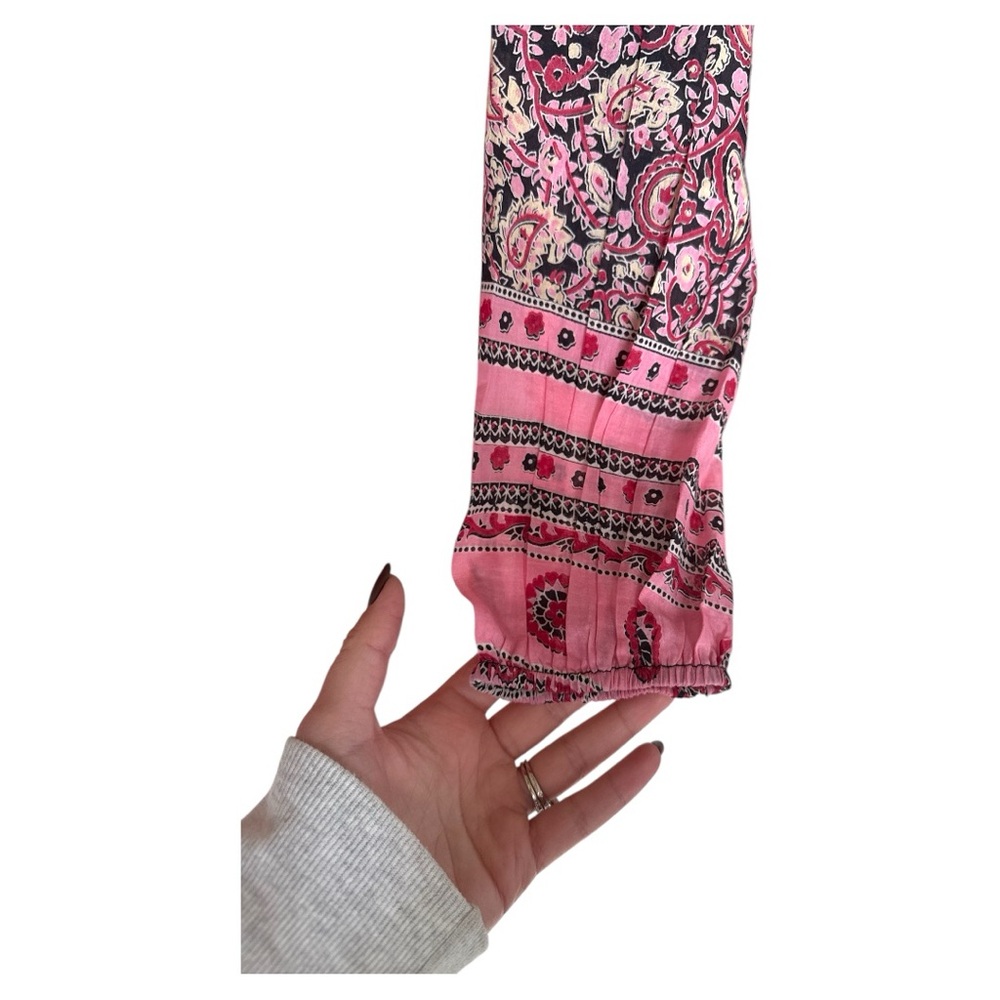 Bell Silk Cotton Voile Black/Pink Paisley Smocked
Waist Evelyn Mini Dress Med - Picture 9 of 10